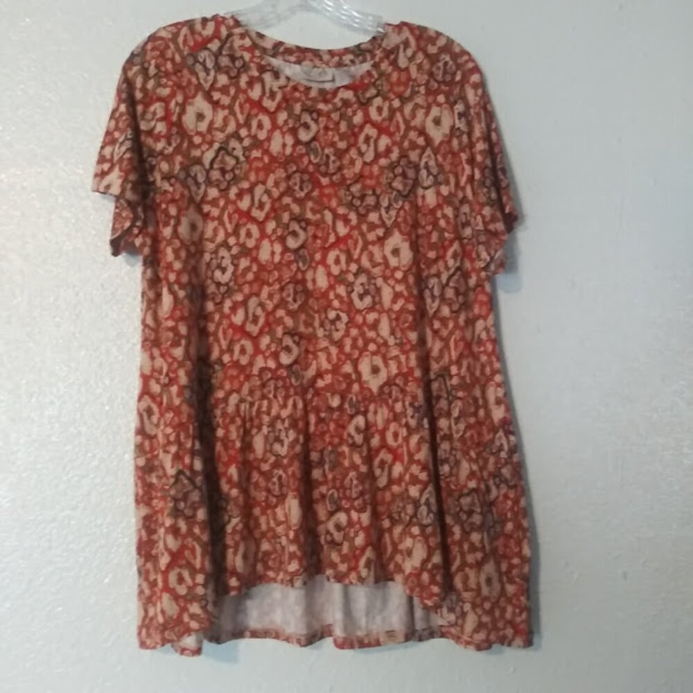 Logo By Lori Godstein women's size M multicolored peplum top